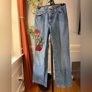Women Vintage JK Indigo Embroidered Rose Straight Leg Light Wash Jeans W Size 8